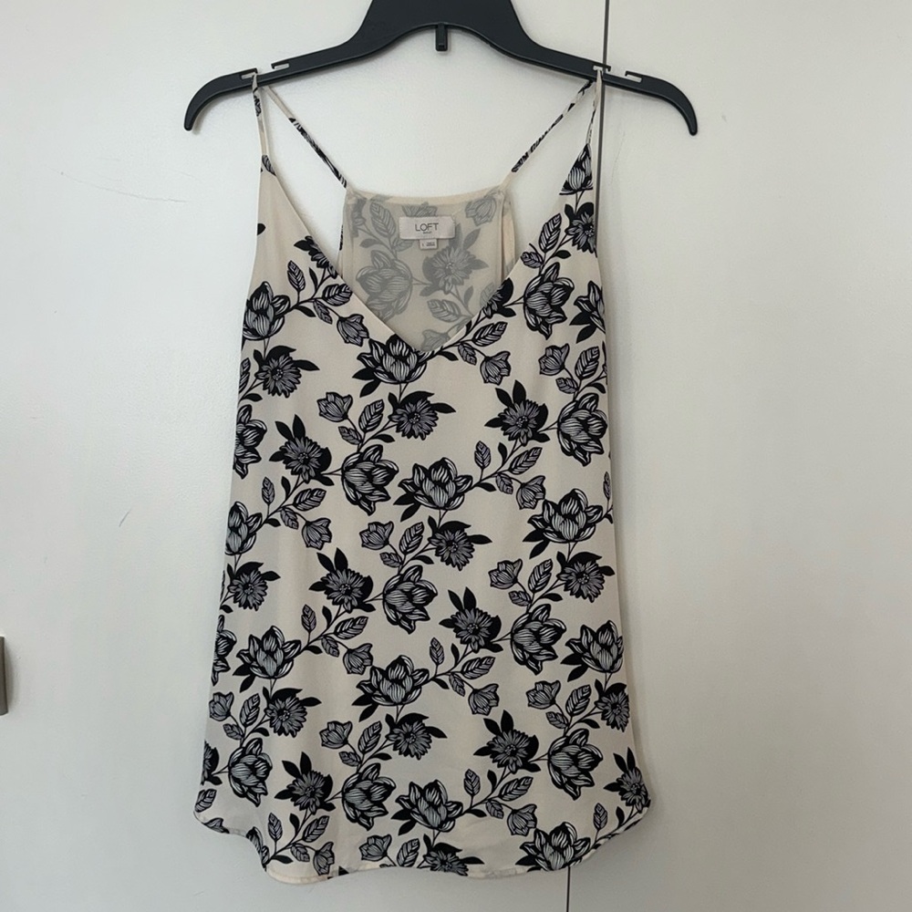 Loft tank top- cream and black floral
